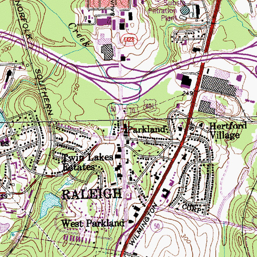 Topographic Map of Parkland, NC