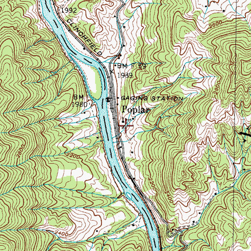 Topographic Map of Poplar, NC