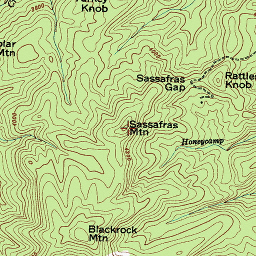 Topographic Map of Sassafras Mountain, NC