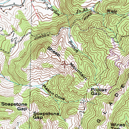 Topographic Map of Sheep Mountain, NC