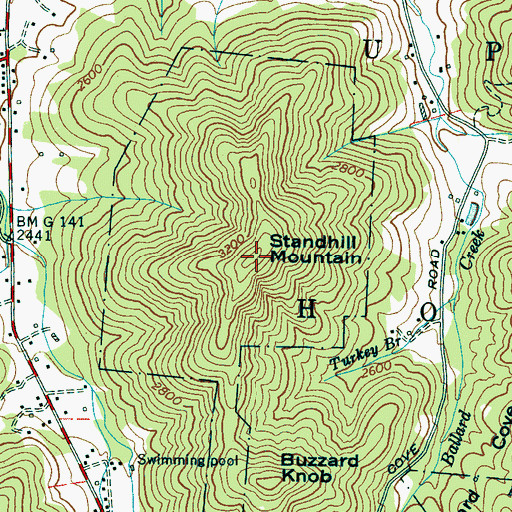 Topographic Map of Standhill Mountain, NC