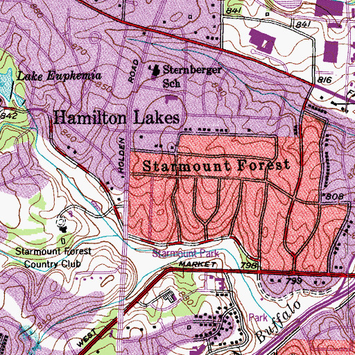Topographic Map of Starmount Forest, NC