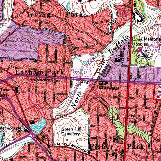 Topographic Map of Latham Park, NC