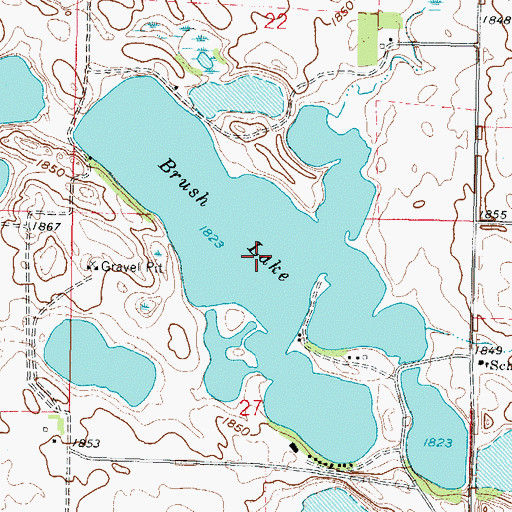 Topographic Map of Brush Lake, ND