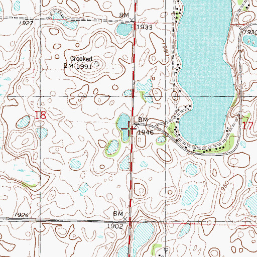 Topographic Map of Crooked Lake School Number 1, ND