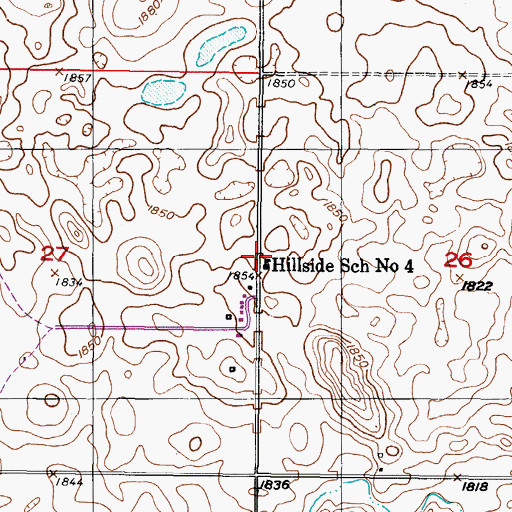 Topographic Map of Hillside School Number 4, ND