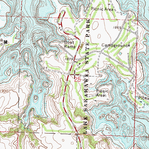 Topographic Map of Lake Sakakawea State Park, ND