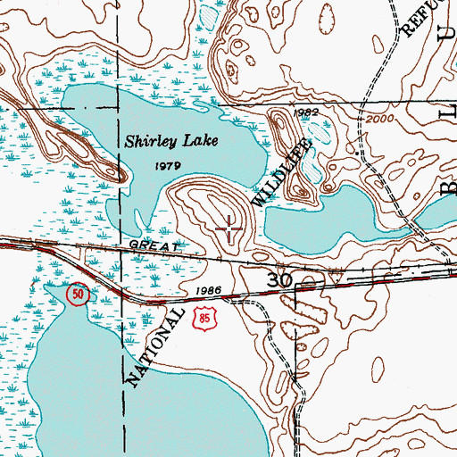 Topographic Map of Lake Zahl National Wildlife Refuge, ND