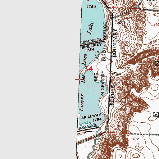 Topographic Map of Lower Des Lacs Lake, ND