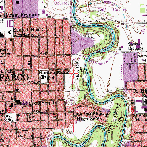 Topographic Map of Mickelson Field, ND