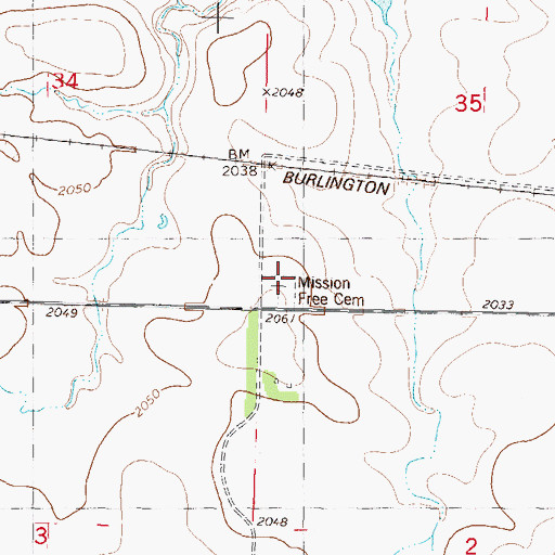 Topographic Map of Mission Free Cemetery, ND