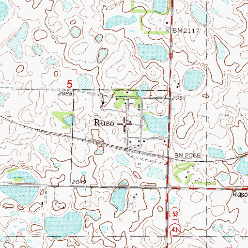 Topographic Map of Ruso, ND