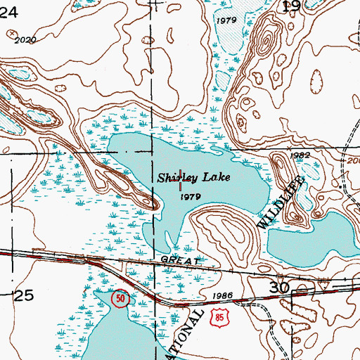 Topographic Map of Shirley Lake, ND