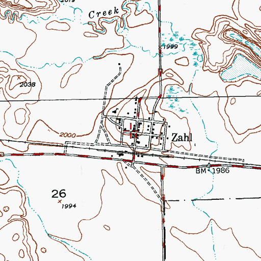 Topographic Map of Zahl, ND