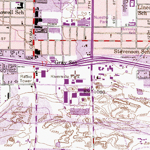 Topographic Map of Riverside Park, AZ