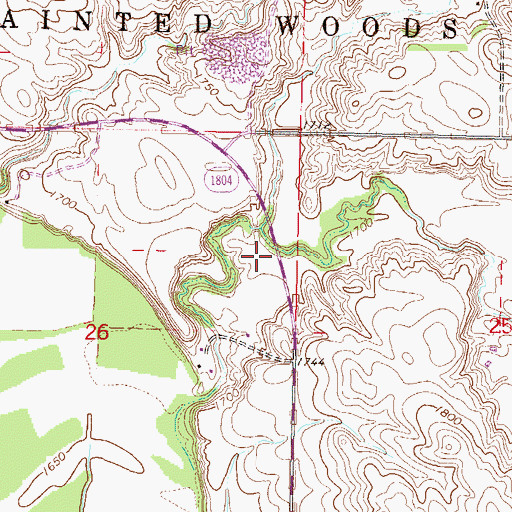 Topographic Map of Painted Woods Post Office (historical), ND