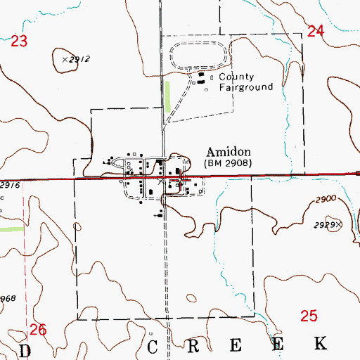 Topographic Map of City of Amidon, ND