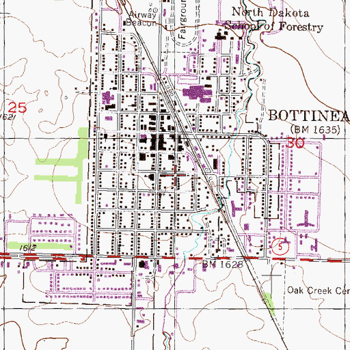 Topographic Map of City of Bottineau, ND