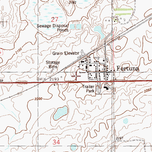 Topographic Map of City of Fortuna, ND