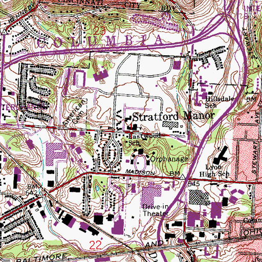 Topographic Map of Eastwood School, OH