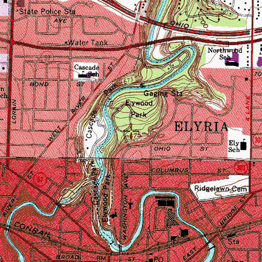 Topographic Map of Elywood Park, OH