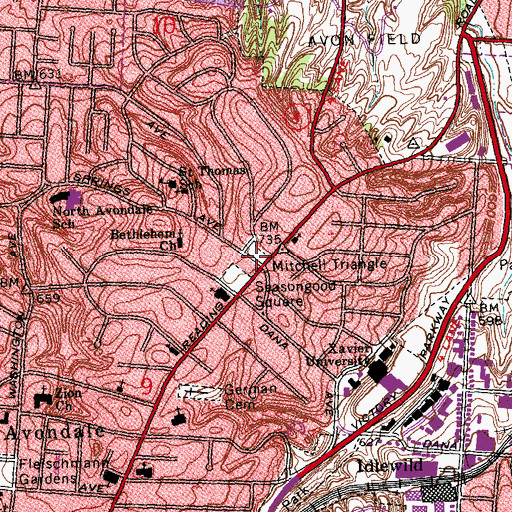 Topographic Map of Mitchell Triangle, OH