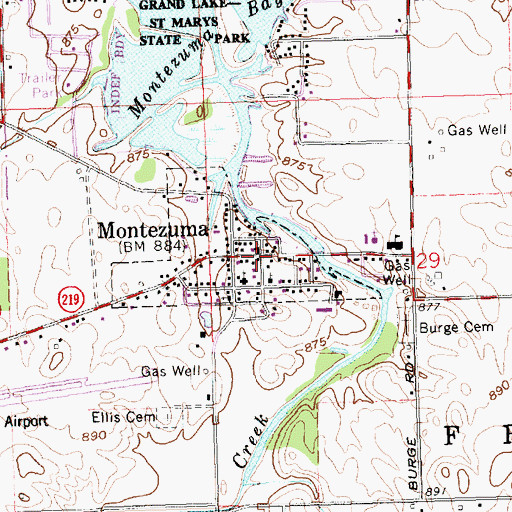 Topographic Map of Montezuma, OH