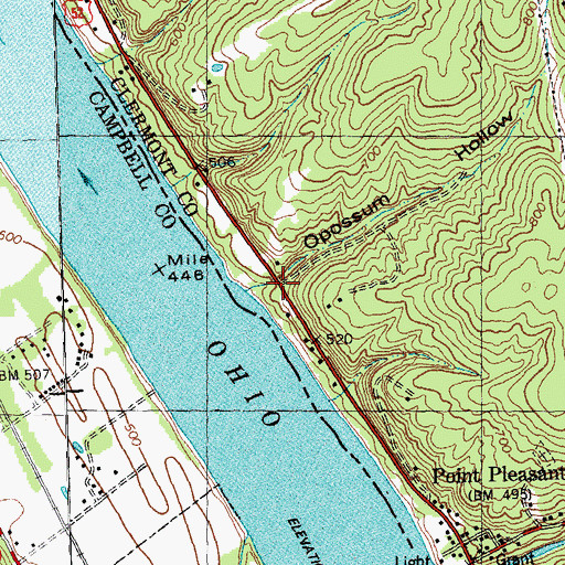 Topographic Map of Opossum Hollow, OH
