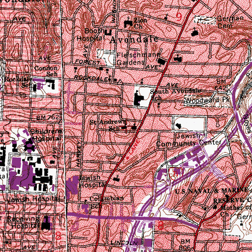 Topographic Map of Saint Andrews School, OH