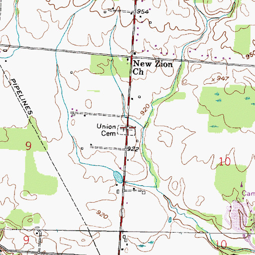 Topographic Map of Union Evangelical Cemetery, OH