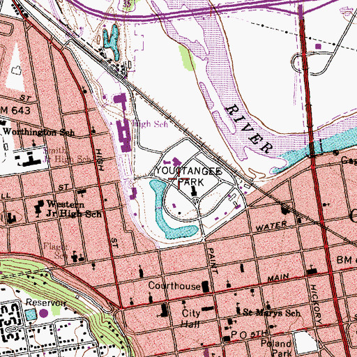 Topographic Map of Youctangee Park, OH