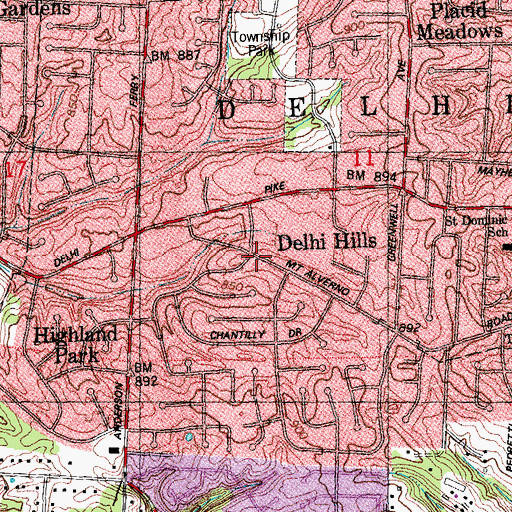 Topographic Map of Delhi Hills, OH