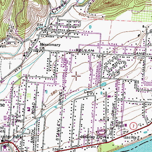 Topographic Map of Quaker Bottom, OH