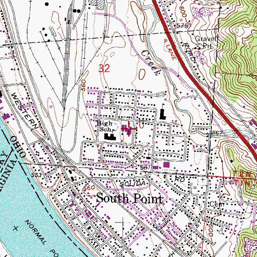 Topographic Map of South Point High School, OH