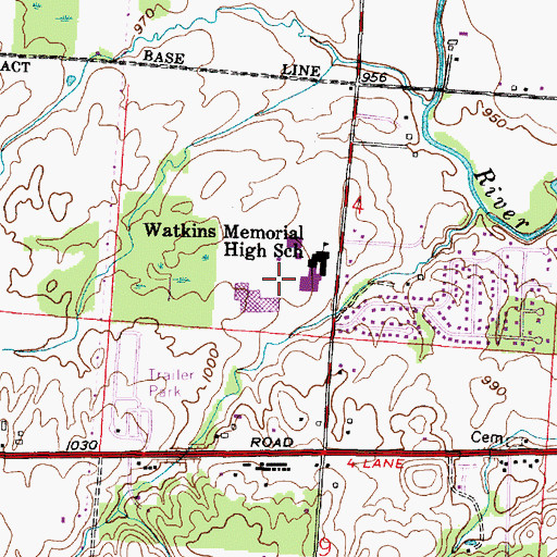 Topographic Map of Watkins Middle School, OH