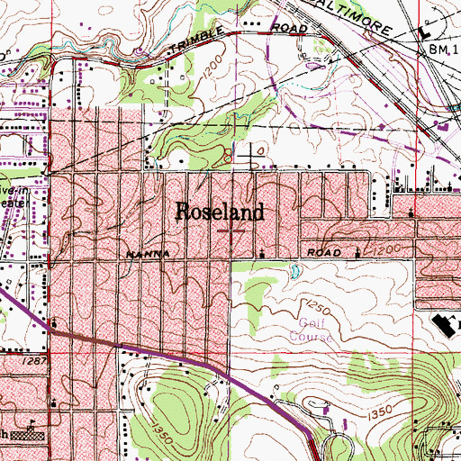 Topographic Map of Roseland, OH