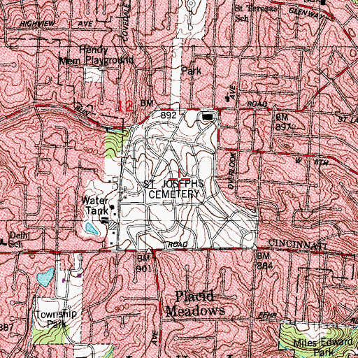Topographic Map of Saint Josephs Cemetery, OH