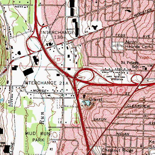 Topographic Map of Interchange 21A, OH