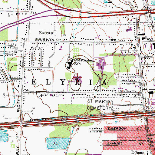 Topographic Map of Westwood Middle School, OH