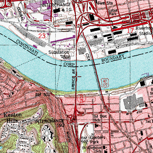 Topographic Map of Spence Bridge, OH