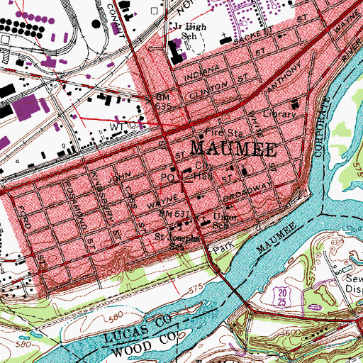 Topographic Map of Maumee, OH