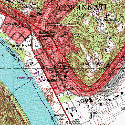 Topographic Map of Columbia, OH
