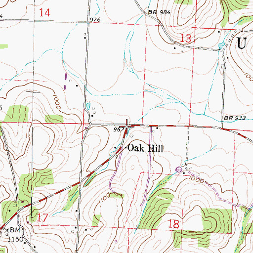 Topographic Map of Oak Hill, OH