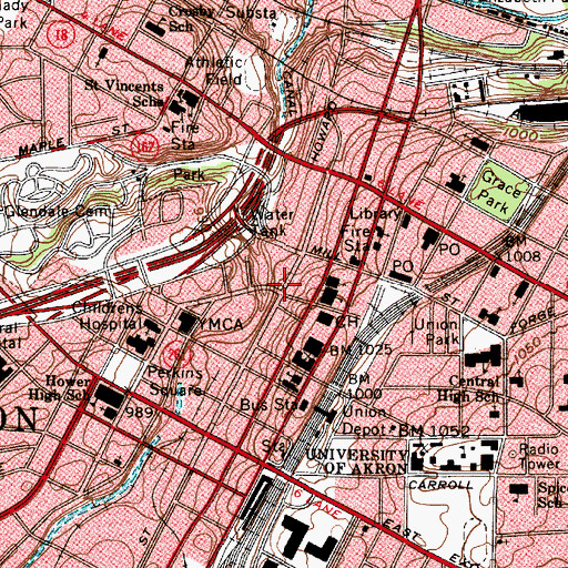 Topographic Map of Akron, OH