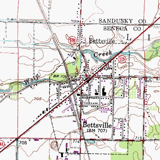 Topographic Map of Bettsville, OH