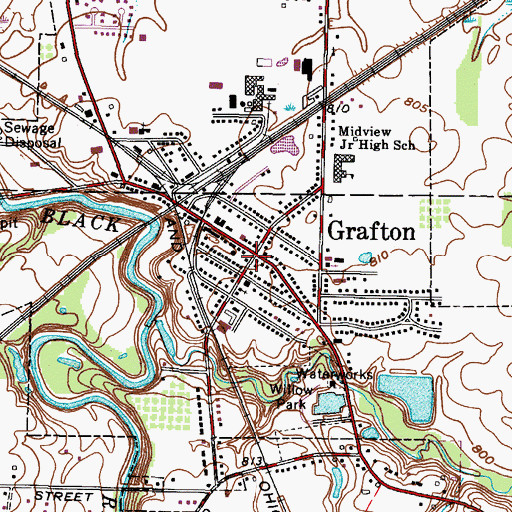 Topographic Map of Grafton, OH