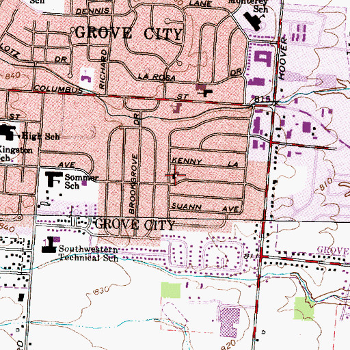 Topographic Map of First Baptist Church of Grove City, OH