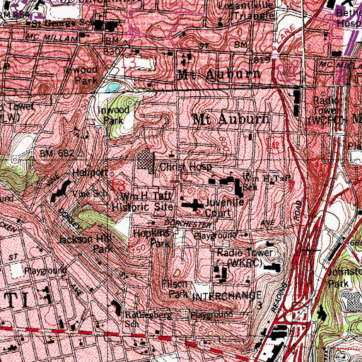 Topographic Map of Mount Auburn Historic District, OH