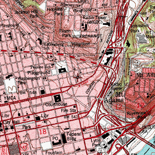 Topographic Map of Saint Paul Church Historic District, OH