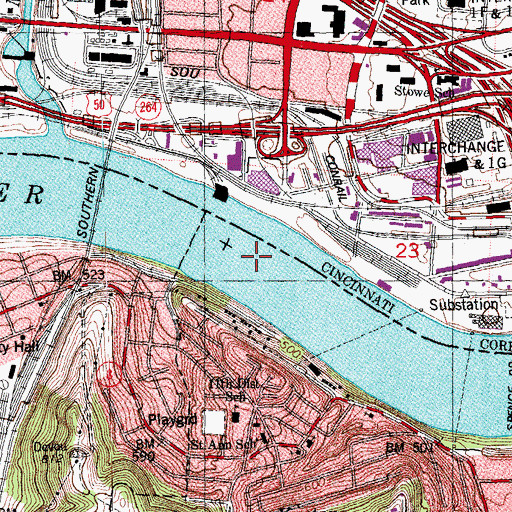Topographic Map of Fifth Street Ferry (historical), OH